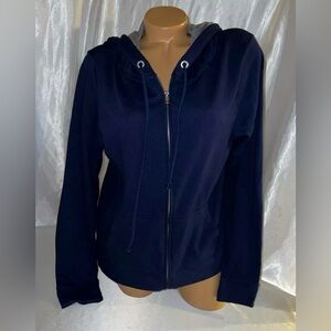 Victoria’s Secret PINK full zip hoodie navy blue & grey hood Large NWT